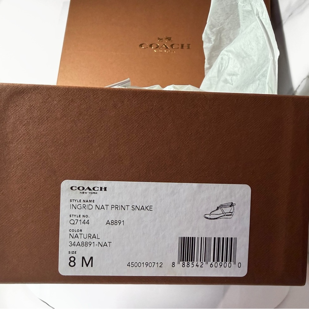 NWT Coach Ingrid Natural Snake Print Leather Sandals Women’s Size 8 New in Box - Picture 2 of 5